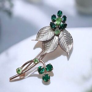 🌺Vintage Sterling & Rhinestone Brooch